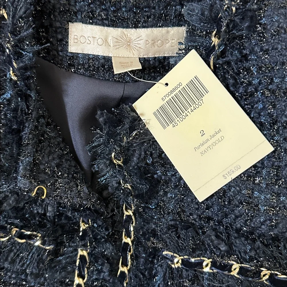 Boston Proper Navy Tweed Blazer with Gold Accents - Picture 6 of 6